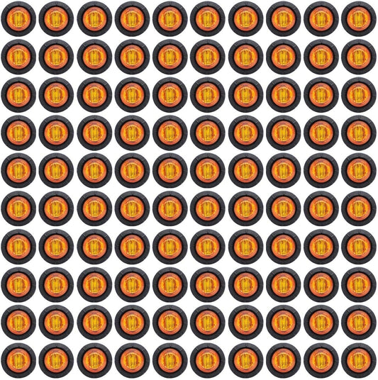 (Pack of 100 3/4 Inch Mount Amber LED Clearance Button Marker Lights Side LED Marker Lights for Trailer Truck RV Car Bus Van 12V DC