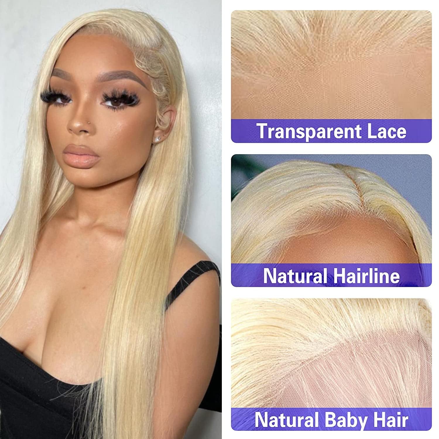 613 Frontal Blonde Frontal 13X4 Frontal Human Hair 16 Inch Straight Brazilian Virgin Human Hair Frontal 12A Transparent HD Lace Frontal Pre Plucked with Natural Hairline
