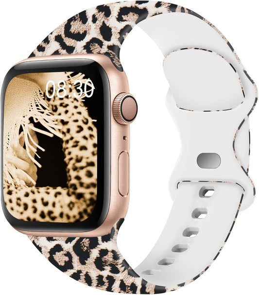Bands Compatible with Apple Watch 38Mm 40Mm 41Mm 42Mm 44Mm 45Mm, Replacement Silicone Pattern Printed Sport Strap for Iwatch Series 8/7/6/5/4/3/2/1 SE Women Men, Leopard