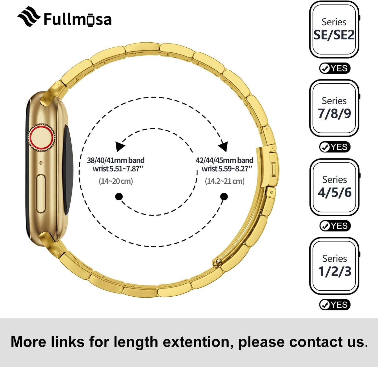 No Tools Needed Compatible Apple Watch Bands 41Mm 40Mm 38Mm,Slim Stainless Steel Chain Strap with Case for Iwatch Series 9/8/7/6/5/4/3/2/1/Se2/Se,Golden