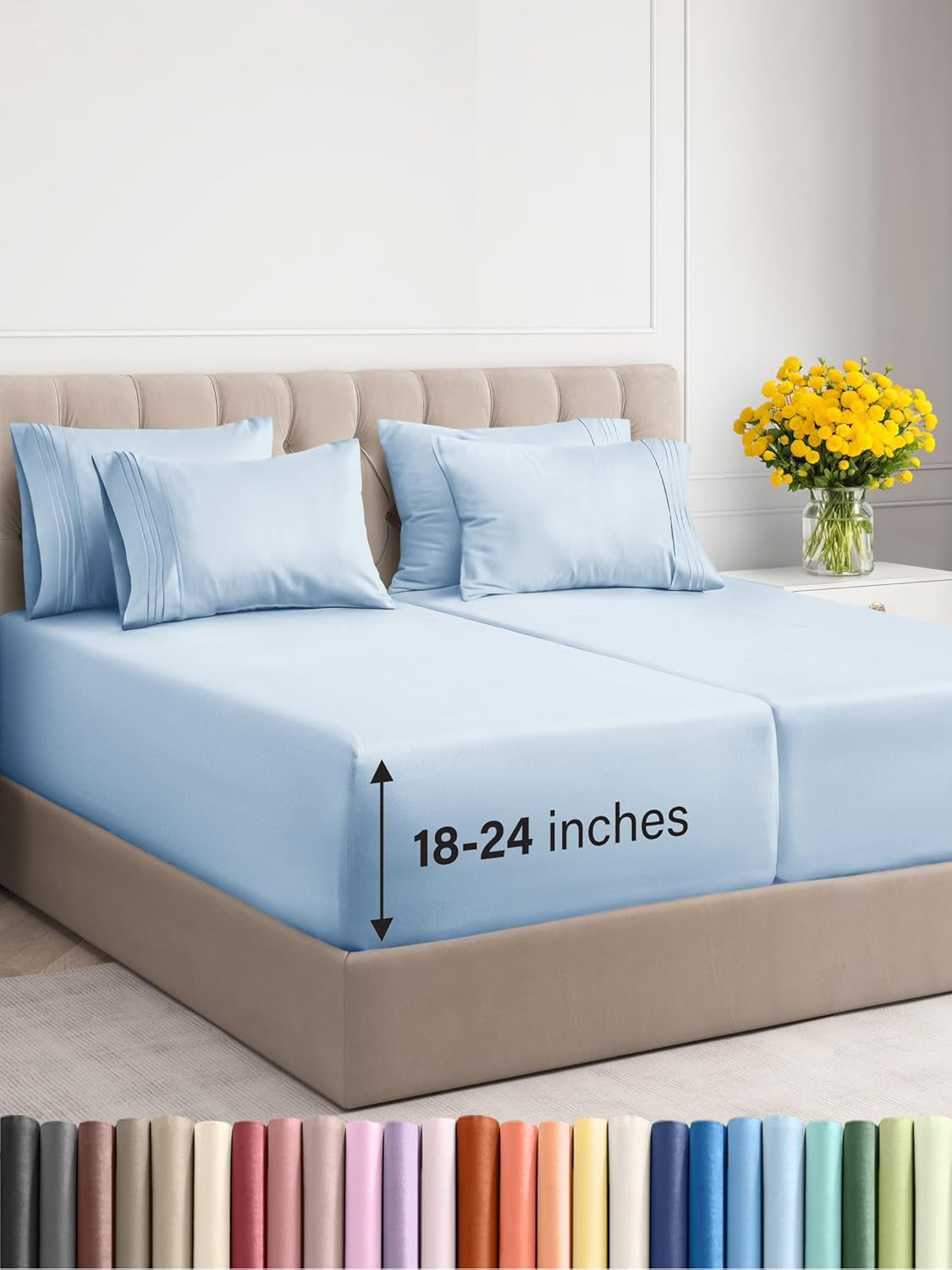 Extra Deep King Sheet Set - 6 Piece Breathable & Cooling Sheets - Hotel Luxury Bedding Set 18-24 Inch Extra Deep Pockets - Easy & Secure Fit - Super Soft, Wrinkle Free & Comfy - Navy Blue, King Size