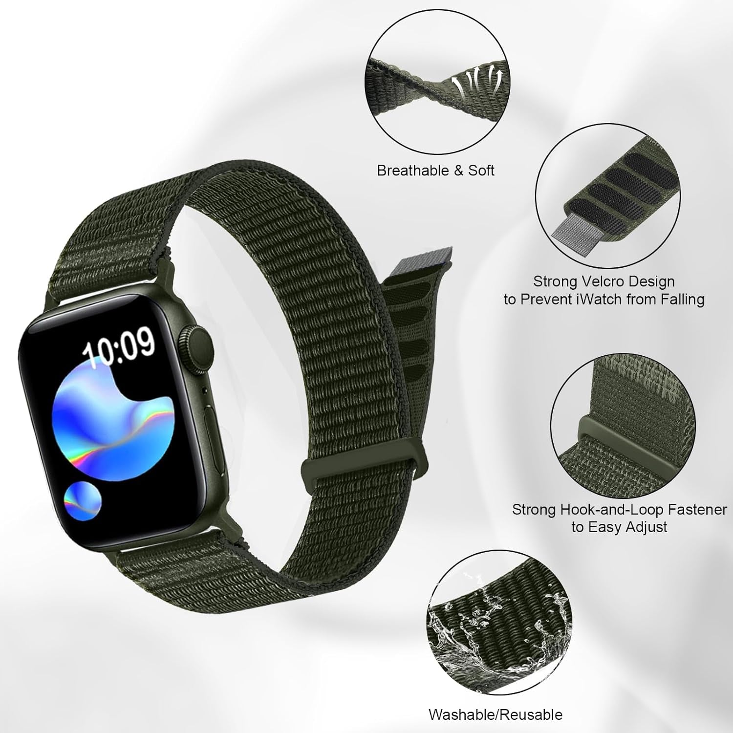 Bands Compatible with Apple Watch Band 38Mm 40Mm 41Mm 42Mm 44Mm 45Mm 46Mm 49Mm for Women Men,Nylon Watch Band for Iwatch Series 10/9/8/7/6/5/4/3/2/Se/Ultra/Ultra 2