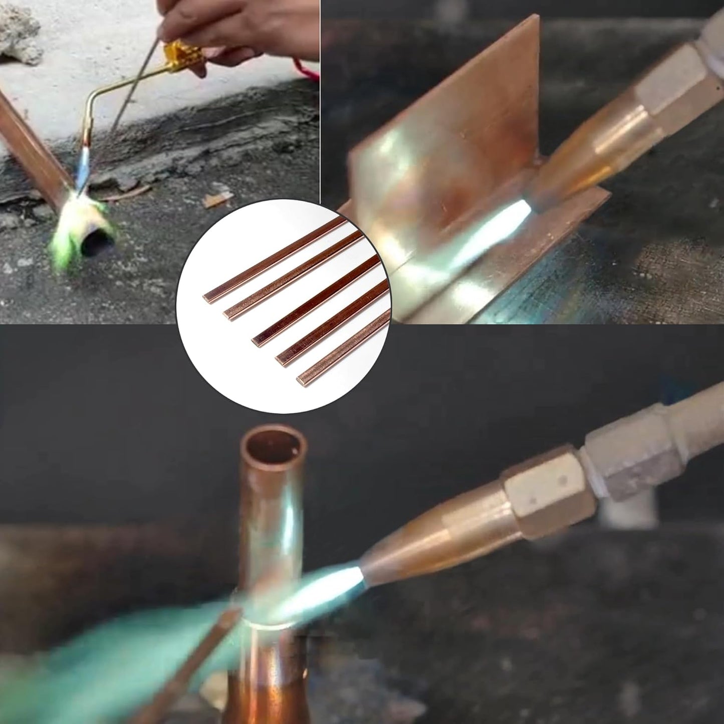 Brazing Rods Phosphor Copper 5% Silver Nitrate Sticks Copper Solder Kit Alloys Flat Industry Welding Rods for Air-Conditioners, Refrigerators Pipe Gas and Freezers Storage HVAC(5% Silver Bcup-3)
