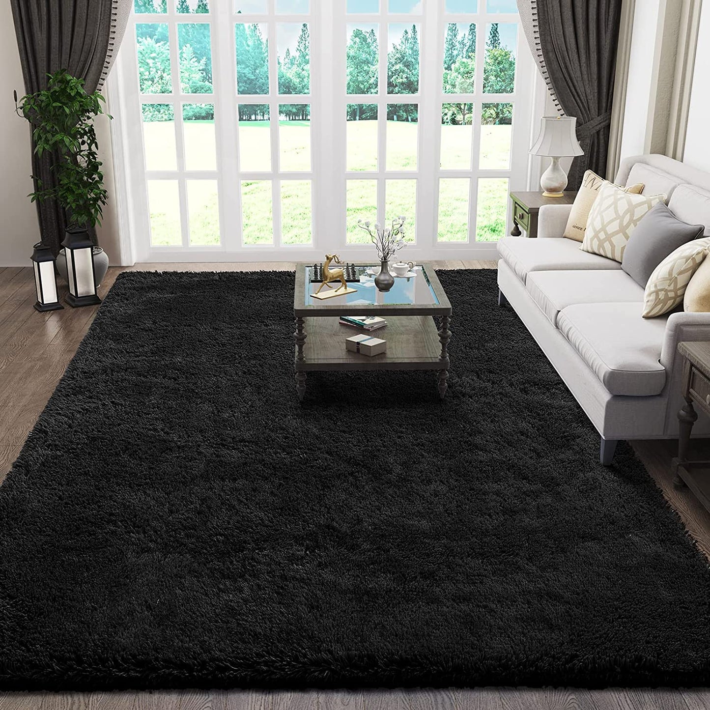 Area Rugs 9X12 Living Room, Large Grey Bedroom Carpet, Big Shag Indoor Thick Soft Nursery Rug, Gray Fluffy Carpets for Boy and Girls Room Dorm Home Decor Aesthetic
