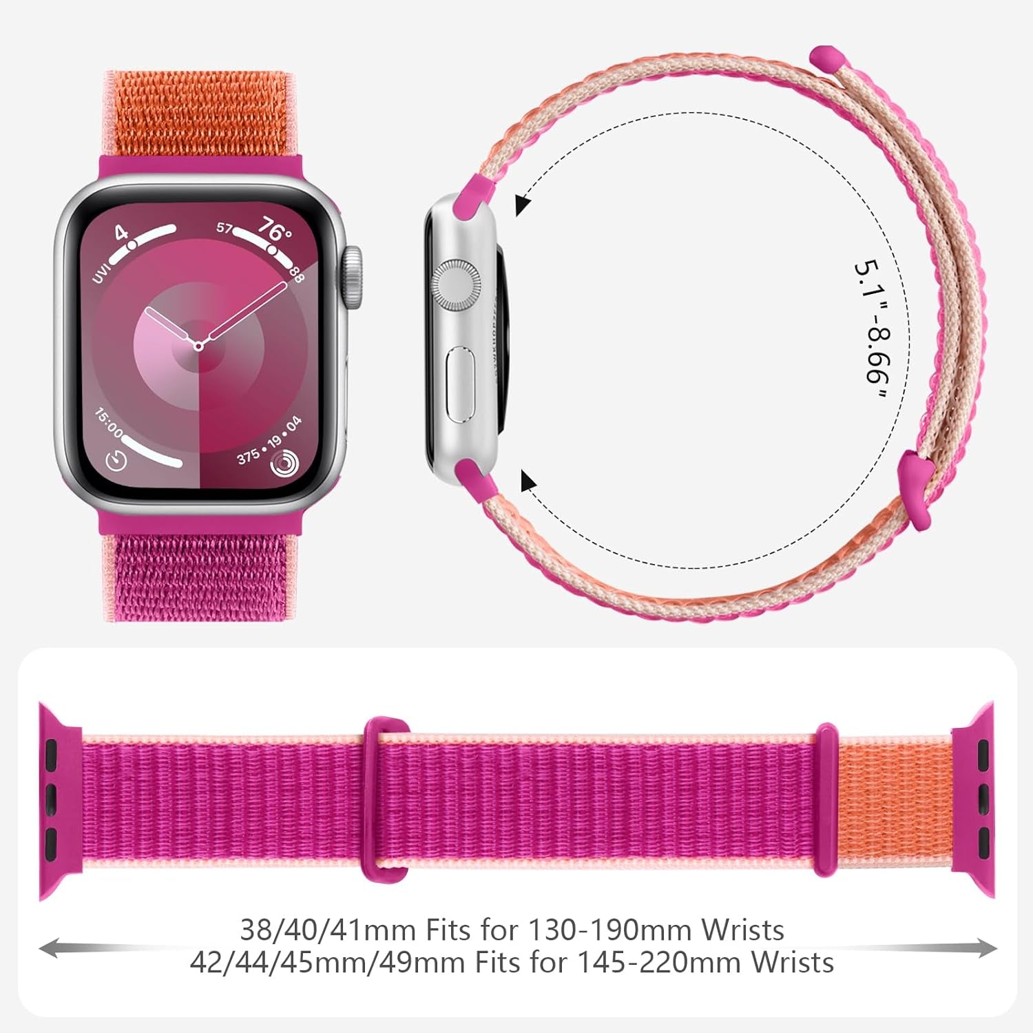 Nylon Sport Loop Compatible with Apple Watch Band 40Mm 38Mm 41Mm 42Mm 44Mm 45Mm 49Mm, Soft Breathable Braided Straps Wristbands for Iwatch Bands for Women Men Series 9 8 7 6 5 4 3 2 1 SE Ultra