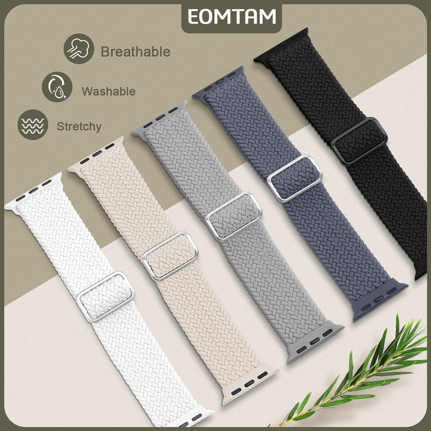 5 Pack Braided Stretchy Adjustable Straps Compatible for Apple Watch Band 38Mm 40Mm 41Mm 42Mm 44Mm 45Mm 49Mm for Women Men ,Sport Elastic Nylon Cloth Wristbands for Iwatch Series Ultra 8 SE 7 6