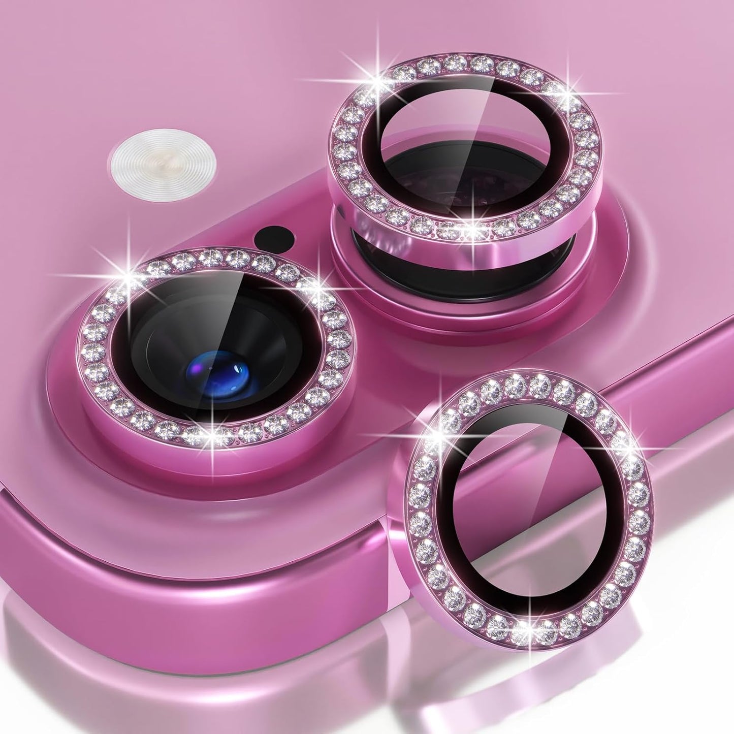 Compatible for Iphone 16 /Iphone 16 plus Camera Lens Protector Bling, 9H Tempered Glass Camera Cover Screen Protector Metal Ring Decoration Accessories(Glitter-Pink)
