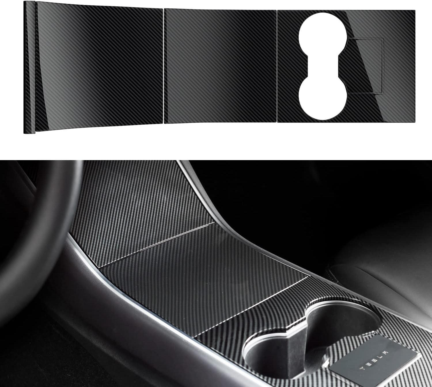 2016-2020 Tesla Model 3 Model Y Center Console Wrap Cover Kit, Non-Trace Remove Center Console Protector Accessories, Premium ABS Material. (Matte Carbon Fiber)