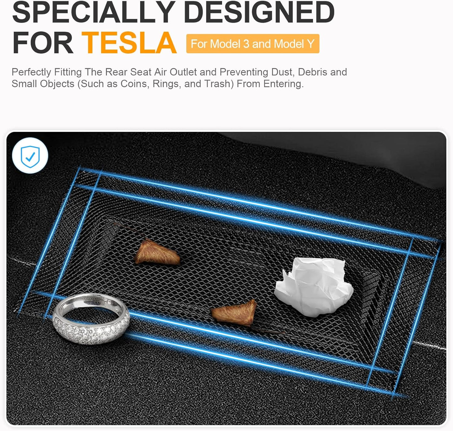 Backseat Air Vent Cover for Tesla Model 3 & Model Y, 2-Pack Rear Seat Air Condition Outlet Protector with Upgraded Mesh Cloth and Velcro, Car Air Vent Accessories for Tesla Model Y / 3