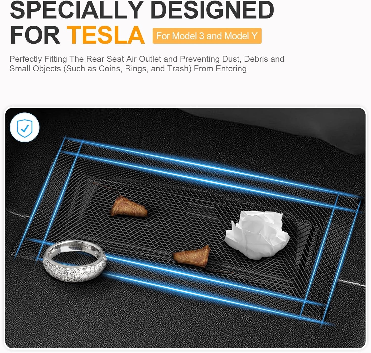 Backseat Air Vent Cover for Tesla Model 3 & Model Y, 2-Pack Rear Seat Air Condition Outlet Protector with Upgraded Mesh Cloth and Velcro, Car Air Vent Accessories for Tesla Model Y / 3