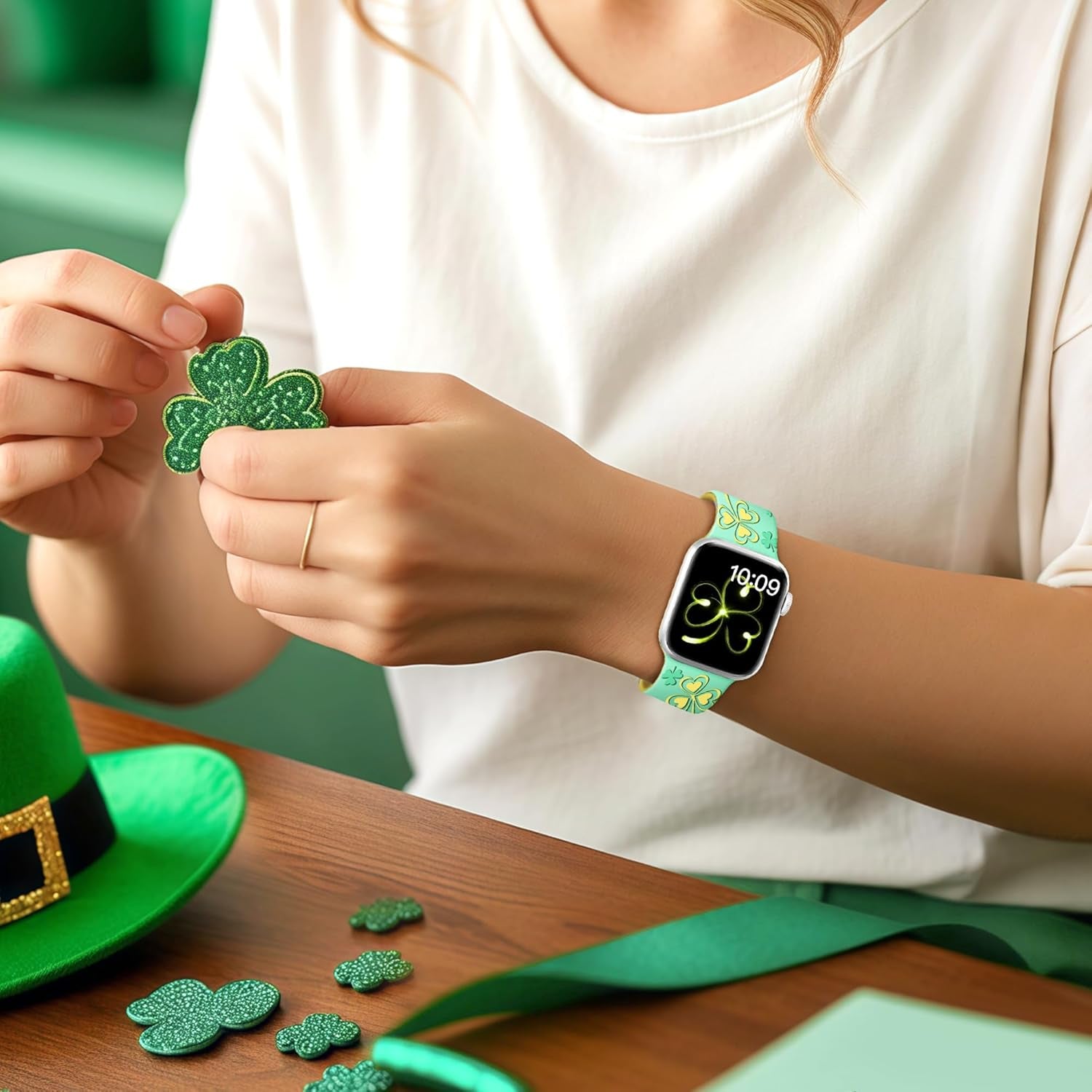 Shamrocks Lucky Clover Band for Apple Watch Bands for Women 42Mm 41Mm 40Mm 38Mm, St Patricks Day Cute Soft Silicone Iwatch Bands for Iphone Watch Bands Series 10 9 8 7 6 5 4 3 Se-Green(Yellow)