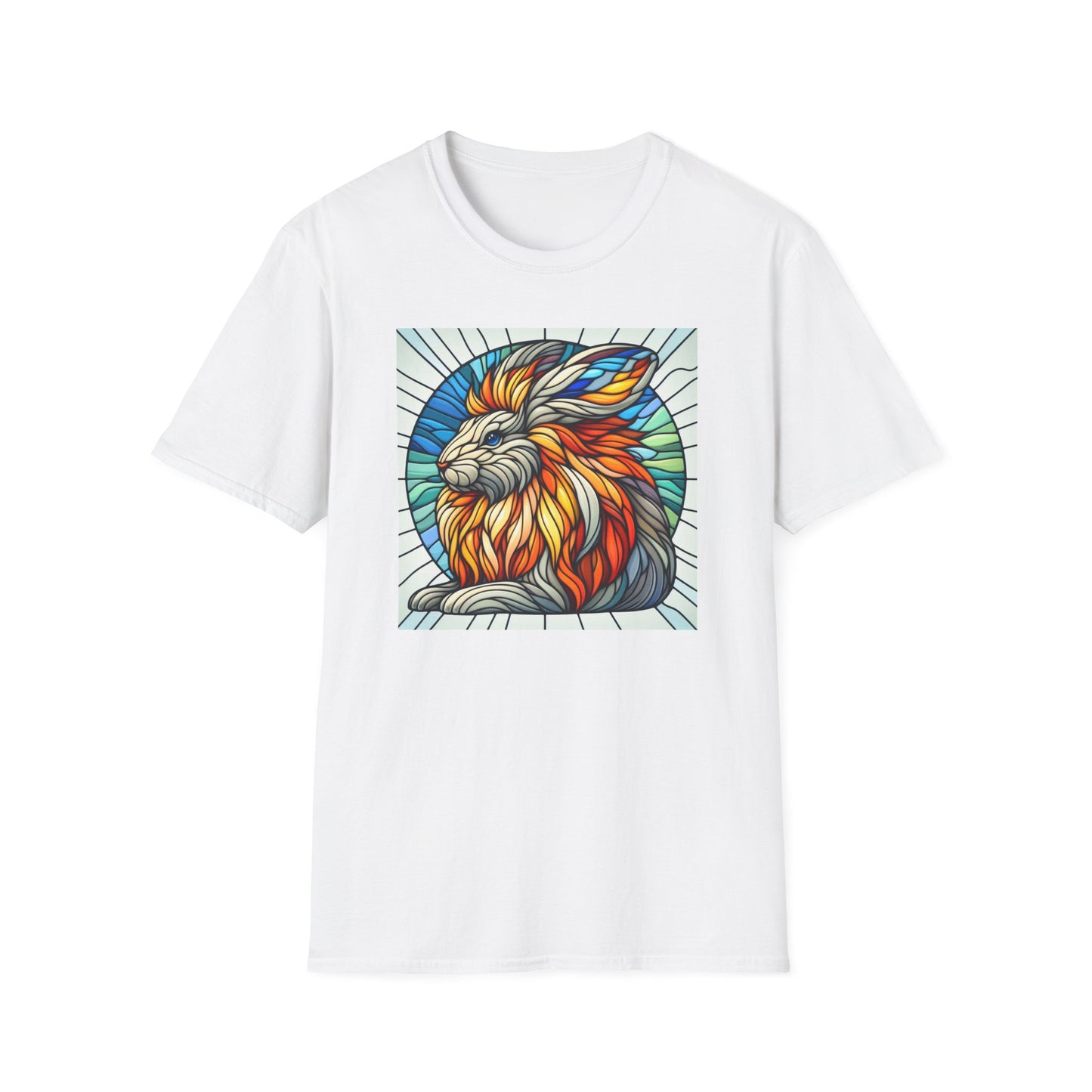 Lionhead Rabbit Animal Stained Glass Design Unisex Softstyle T-Shirt
