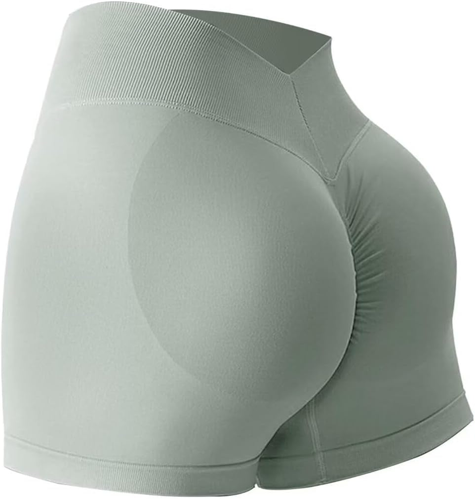 Gym Shorts Women Scrunch Butt Workout Shorts High Waisted Seamless V Back Yoga Biker Booty Running Athletic Shorts