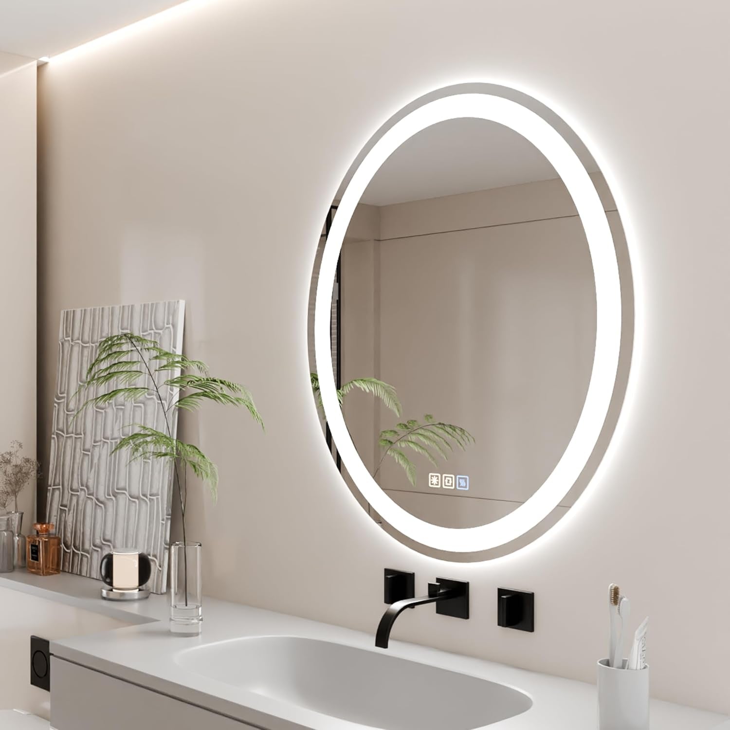 Ellipse 28 X 20 Inches, LED Mirror, Bathroom Smart Mirror with Lights,Front Lighted Vanity Mirror, Wall Mounted,Anti-Fog, Dimmable LED Makeup Mirror, Tempered Glass