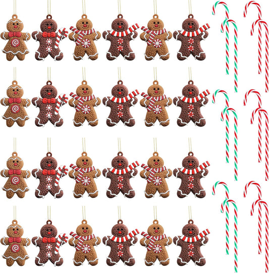 36 Pcs Gingerbread Man Ornaments for Christmas Tree Christmas Candy Canes Ornaments Christmas Hanging Ornaments Decoration for Christmas Tree Home Xmas Holiday Party Decor