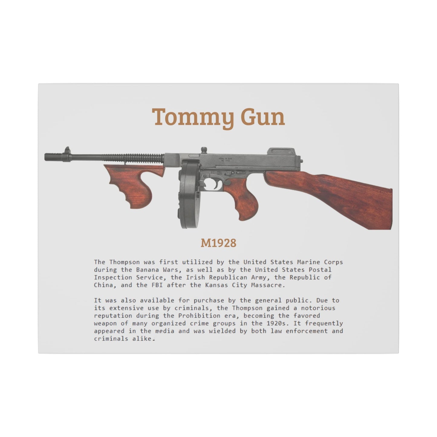 Thompson submachine gun TOMMY GUN M1928 Matte Canvas, Stretched, 0.75" (Multi-Size)