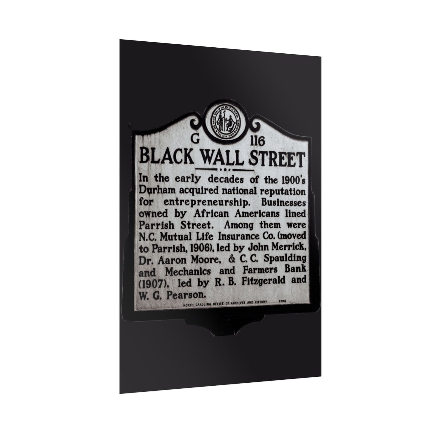 BLACK WALL STREET DURHAM NORTH CAROLINA Rolled Posters