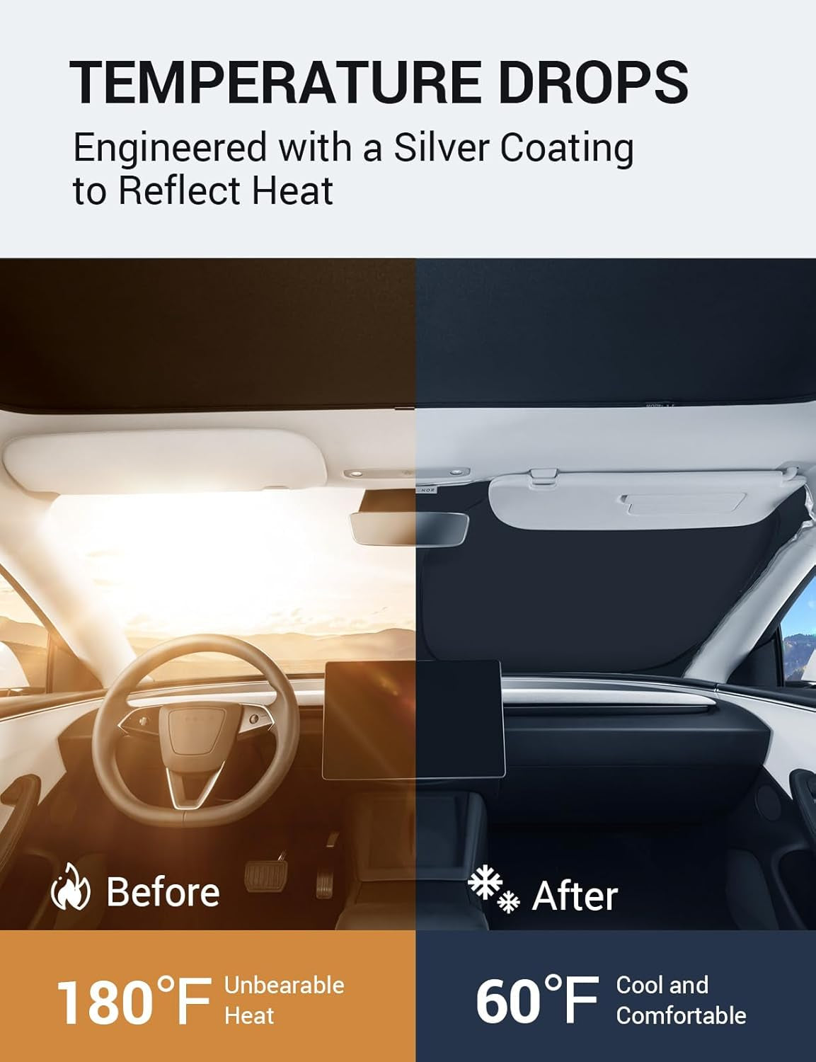 Newest for 2016-2024 Tesla Model Y Model 3 Windshield Sunshade Folding Front Window Sun Shade Full Cover, Heat UV Protection Visor Accessories (Fit 2024 Model 3 Highland)