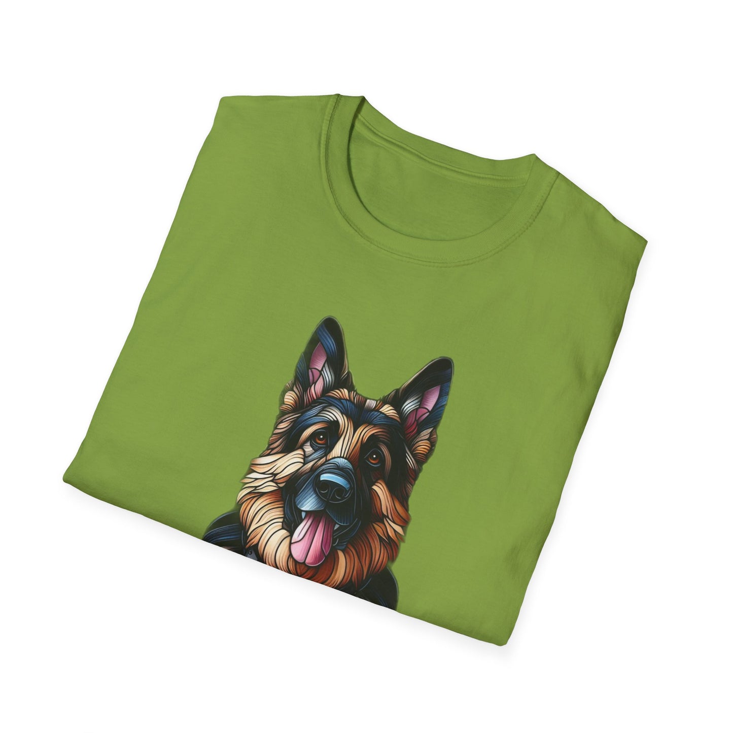 German Shepherd Stained Glass Unisex Softstyle T-Shirt