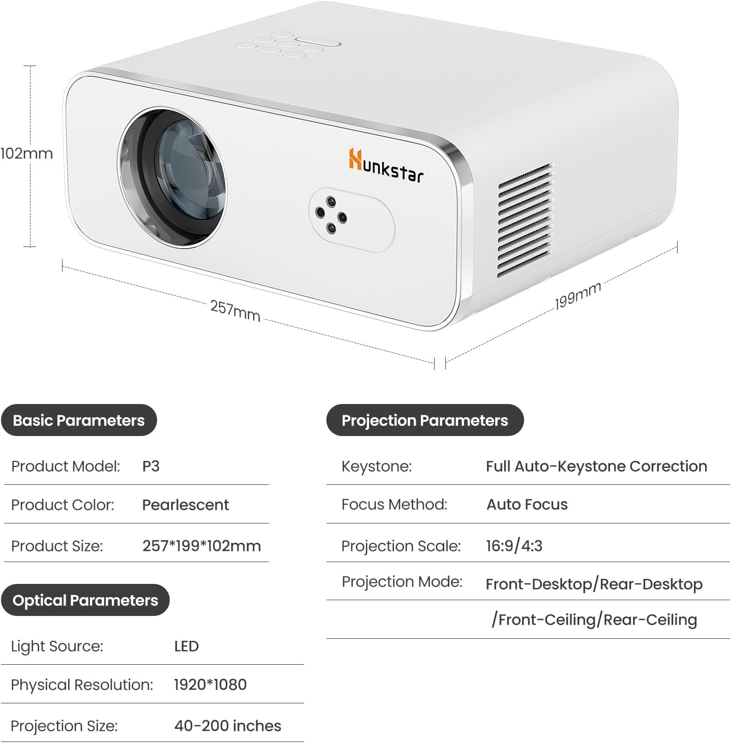 Mini Projector, 4K Support Projector with Wifi 6 and Bluetooth 5.2, 1000 ANIS Portable HD1080P Home Video Projector with Auto Focus, Suitable for Family Gatherings, Various Festivals (White)