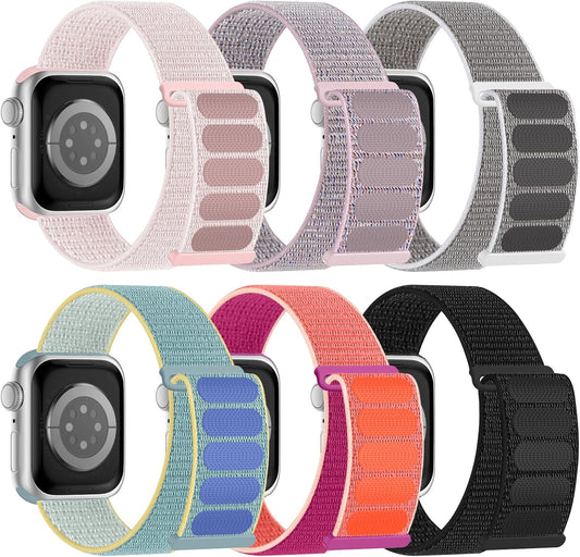 6 Pack Sport Nylon Loop Band Compatible with Apple Watch Bands 38Mm 40Mm 41Mm 42Mm 44Mm 45Mm 46Mm 49Mm for Women Men, Adjustable Breathable Braided Straps for Iwatch Series 10/9/8/7/6/5/4/3/Se/Ultra