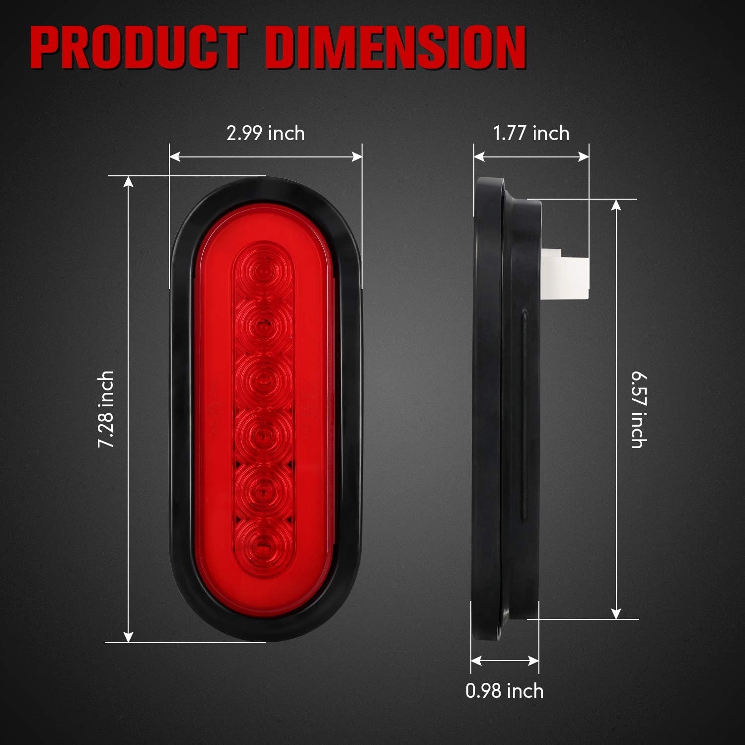 6" Oval Red LED Trailer Tail Lights 2PCS, Turn Stop Brake Trailer Lights for RV Truck, with Surface Mount Grommet TRUCK DRIVER