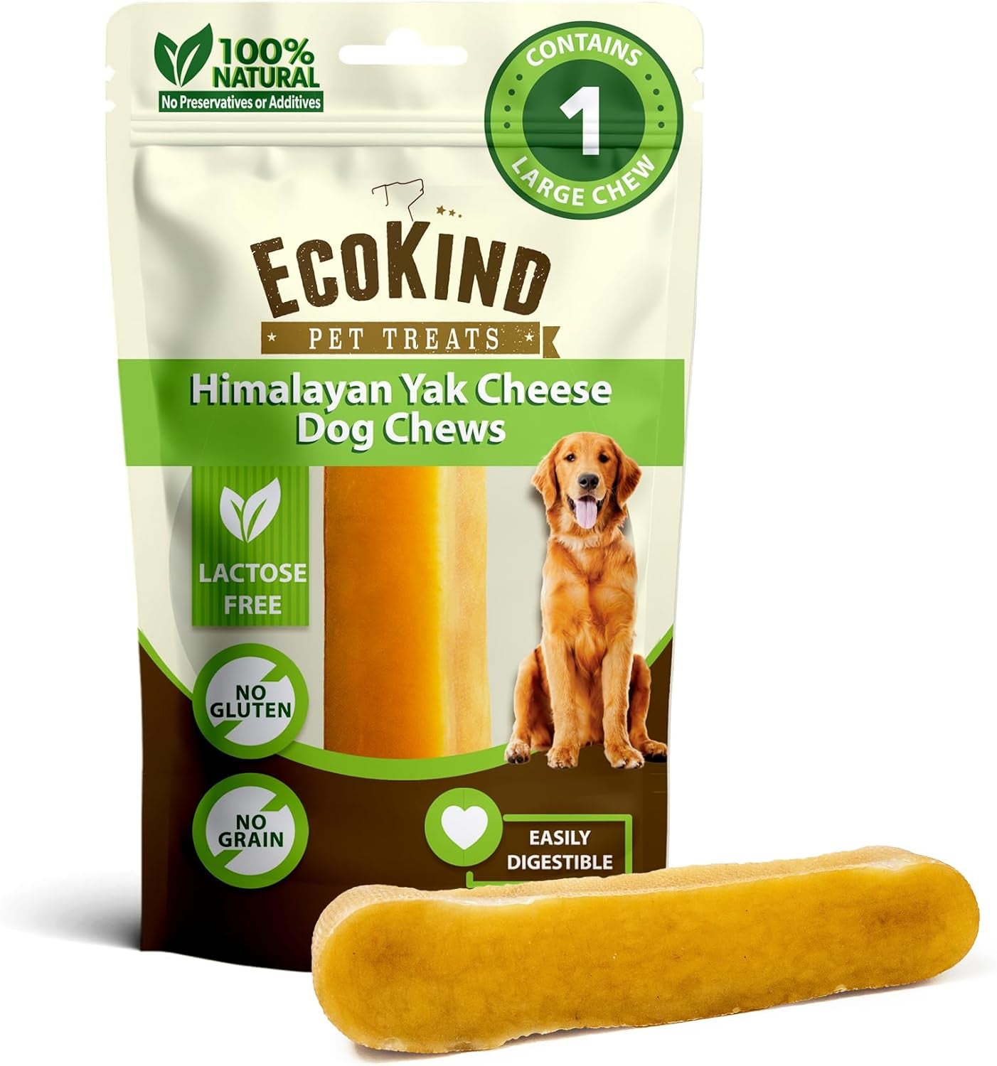 Ecokind Premium Gold Yak Cheese Himalayan Dog Chews, Dog Treats Large Breed, All Natural, High Protein, for Aggressive Chewers, Large - 4 Chews (1 Lb) TRUCK DRIVER