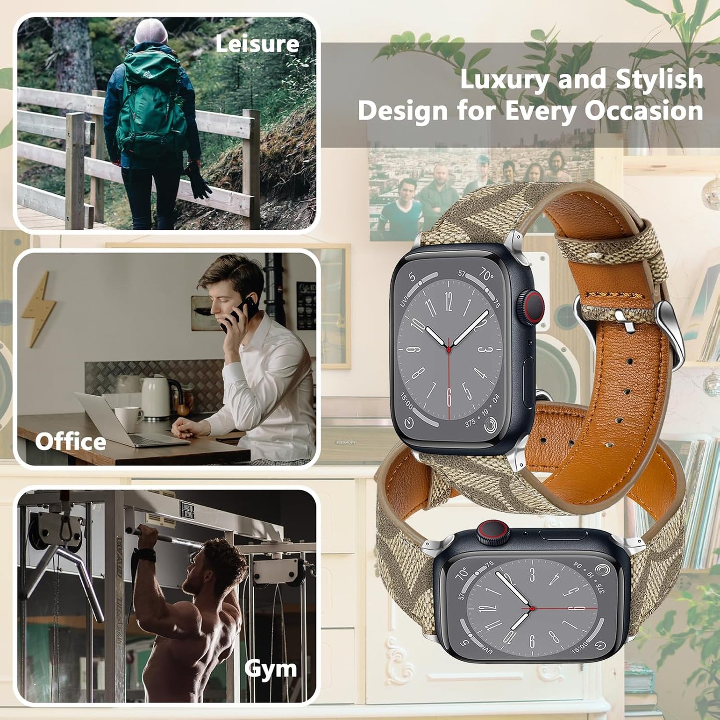 Leather Band Compatible with Apple Watch 38Mm 40Mm 41Mm 42Mm 44Mm 45Mm 49Mm Women Men, Luxury Designer Soft Wristband for Iwatch Ultra/Ultra 2 Series 9 8 7 6 5 4 3 2 1 SE