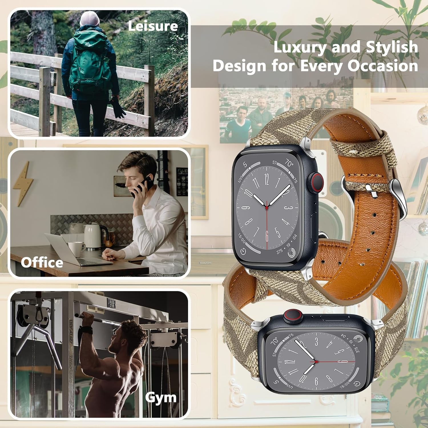 Leather Band Compatible with Apple Watch 38Mm 40Mm 41Mm 42Mm 44Mm 45Mm 49Mm Women Men, Luxury Designer Soft Wristband for Iwatch Ultra/Ultra 2 Series 9 8 7 6 5 4 3 2 1 SE