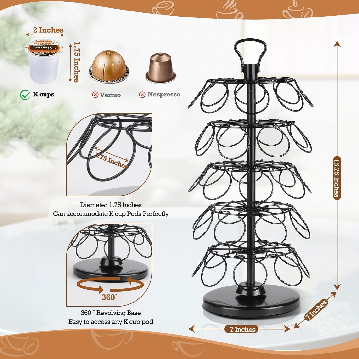 K Cup Holders,K Cup Holder, K Cups Holder,K Cup Carousel, Coffee Pods Holder Storage Organizer Stand (Black, 40 Pods Capacity K/D Design)