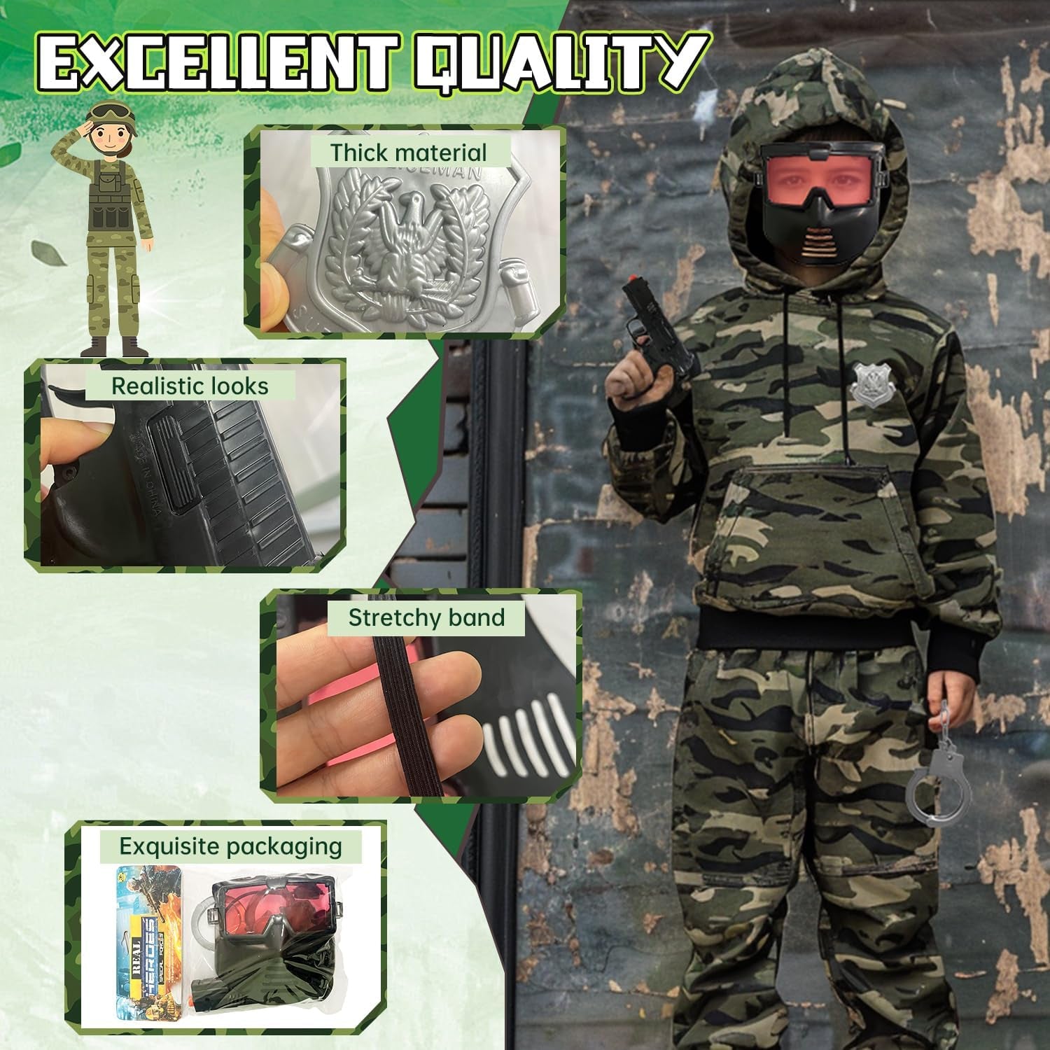 Police Toys, 6PCS Swat Gear Pretend Play Toy Set for Kids, Military Army Soldiers Costume Accessories Halloween Costumes Gifts for Boys and Girls