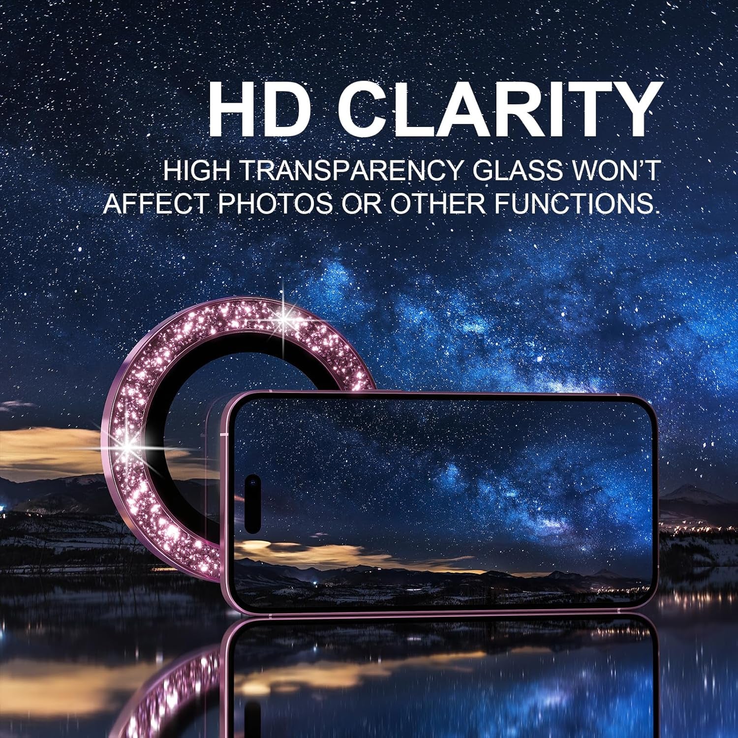 Compatible for Iphone 16 /Iphone 16 plus Camera Lens Protector Bling, 9H Tempered Glass Camera Cover Screen Protector Metal Ring Decoration Accessories(Glitter-Pink)
