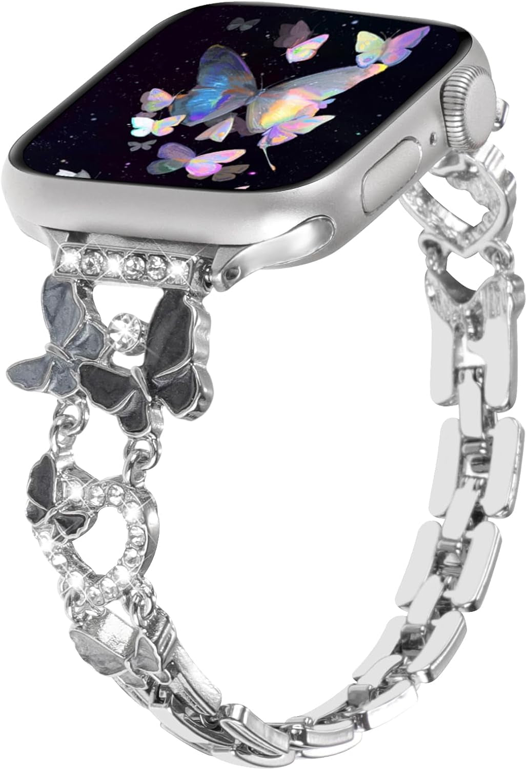 Bling Bracelet Band Compatible with Apple Watch Bands for Women 46Mm 40Mm 41Mm 38Mm 44Mm 45Mm 42Mm 49Mm, Cute Cartoon Dressy Jewelry Charm Metal Strap for Iwatch Ultra 2 Series 10/9/8/7/6/5/4/3/2/1/SE