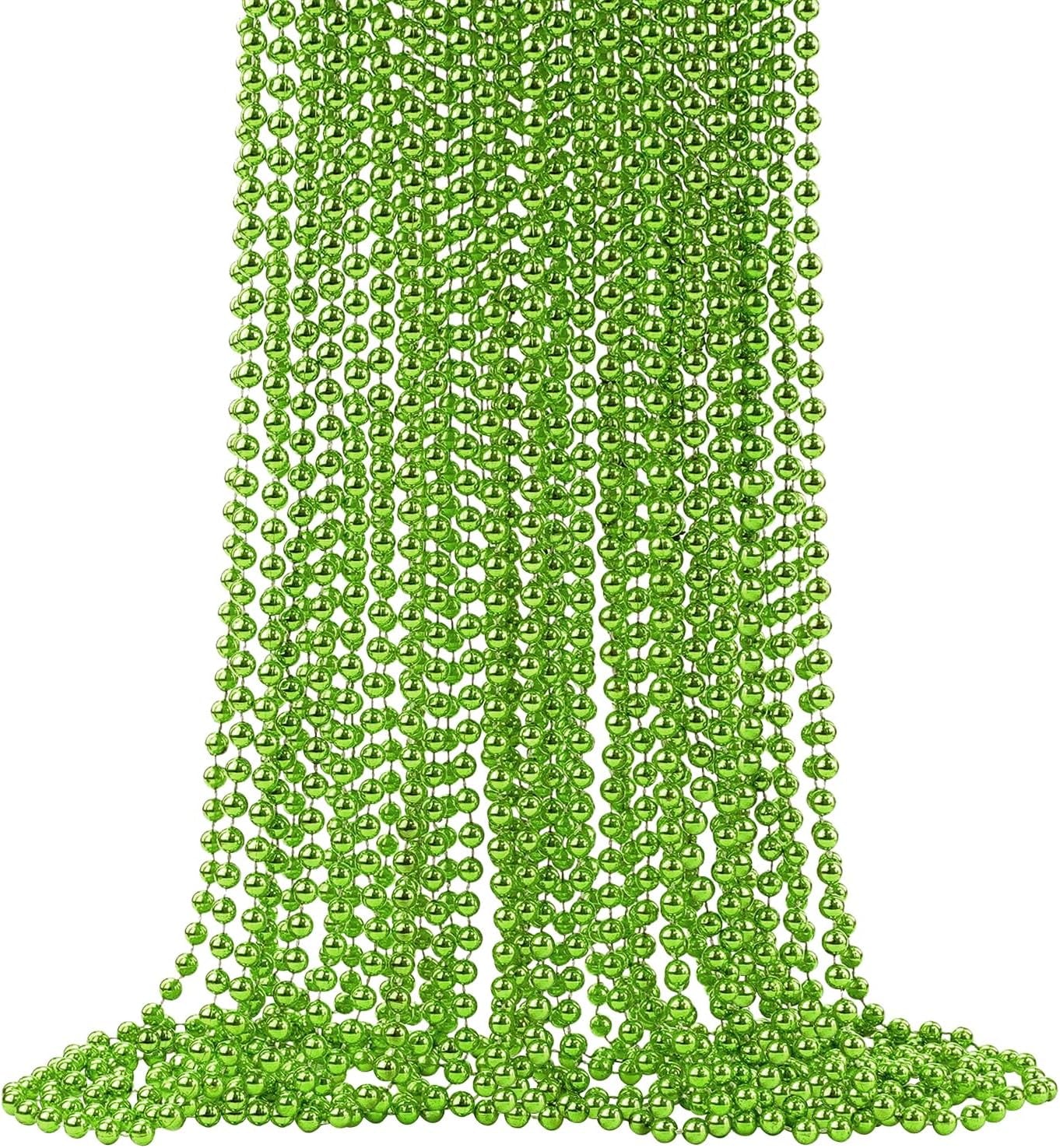 24 PCS St. Patrick'S Day Bead Necklaces, Green Mardi Gras Christmas Beads, 33'' 7 Mm Green Bead Necklaces Green Party Beads for St. Patricks Day, Mardi Gras, Christmas, Carnival Party Favors