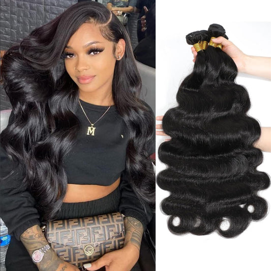 Body Wave Human Hair Bundles 4 Bundles 16 18 20 22 Inch 100% Unprocessed Brazilian Virgin Human Hair Bundles 12A Body Wave Bundles Human Hair Weave Extensions for Black Women Natural Black