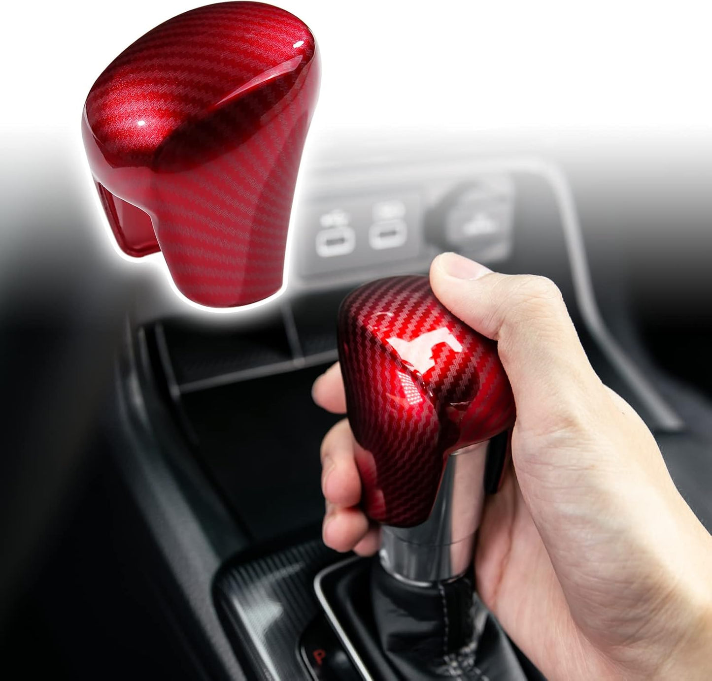 Compatible with Honda Civic 2022 2023 2024 2025 for CRV HRV 2023 2024 2025 for Accord 2018-2024 2025 Accessories Car Center Console Gear Shift Knob Cover Trim Cap -Red Carbon