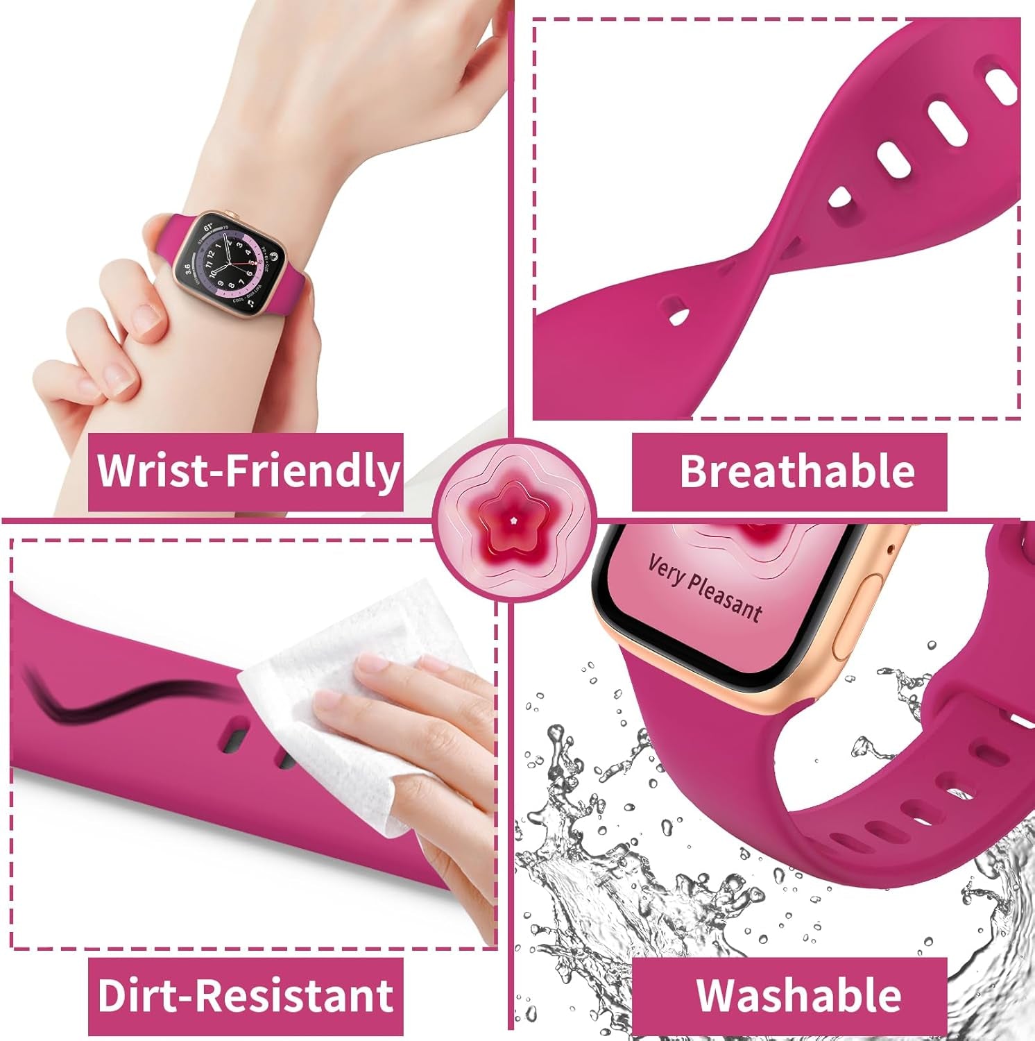 Sport Silicone Band Compatible with Apple Watch Bands 40Mm 38Mm 41Mm 44Mm 45Mm 49Mm 42Mm Women Men, Soft Strap Waterproof Replacement for Iwatch Series 9 Ultra 8 7 SE 6 5 4 3 2 Dragon Fruit