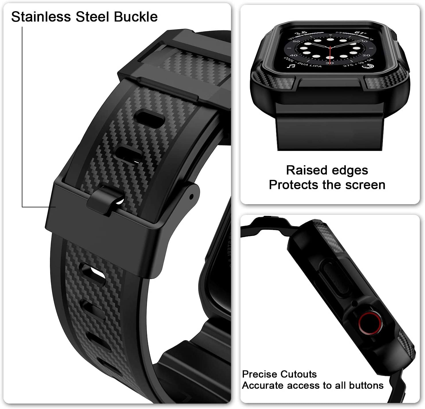Compatible with Apple Watch Band 45Mm 44Mm 42Mm with Case, Shockproof Rugged Band Strap for Iwatch SE SE2 Series 9/8/7/6/5/4/3/2/1 45Mm 44Mm 42Mm with Bumper Case Cover Men Women, Matte Black