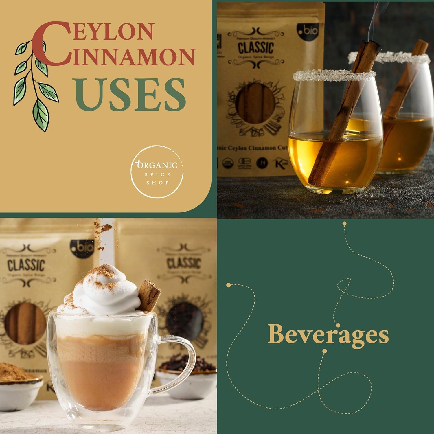 Organic Ceylon Cinnamon Sticks | USDA Certified Organic |100% Ceylon Cinnamon | Premium Quality Truecinnamon| 1.76 Oz (50G) Resealable Bag TLBH