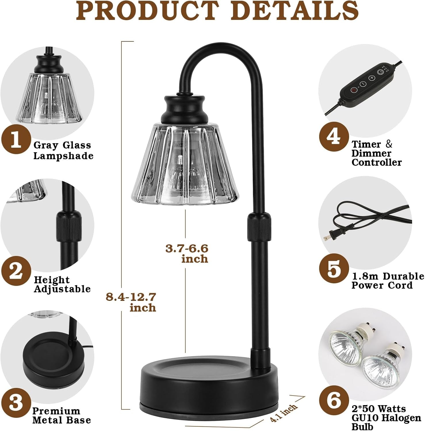 Small Candle Warmer Lamp with Timer, Black Adjustable Candle Lamp Warmer for Jar Candles, Birthday Gifts for Women Mom, Candle Heater House Warming Gift, Cute Lamp Candle Warmer Home Decor for Bedroom