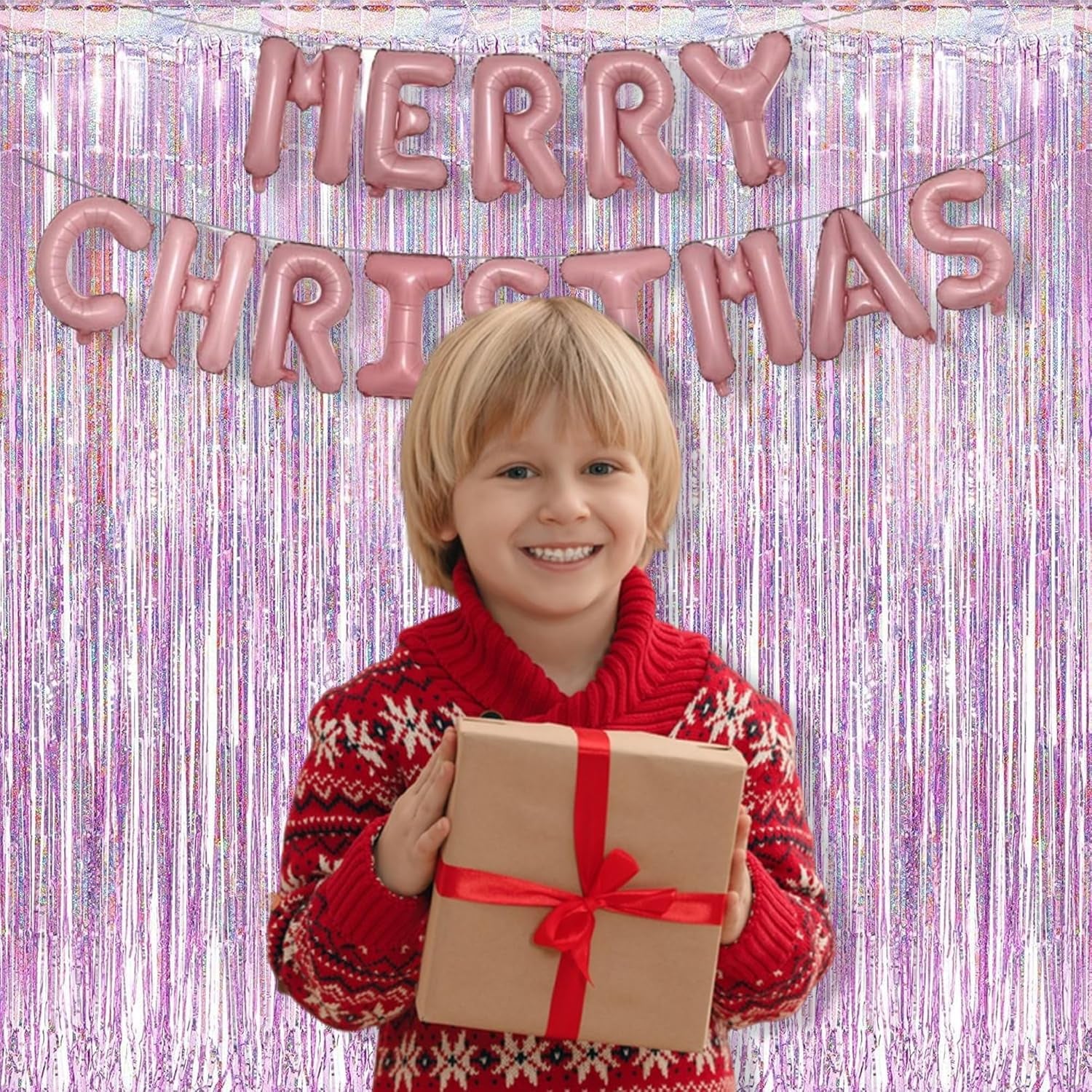 Pink Tinsel Foil Fringe Curtains - 2 Pcs 3.2X8.2 Ft Metallic Holidays Photo Backdrop for Girl Birthdays Bridal Shower Sweet Dount Bachelorette Party Supplies Decorations