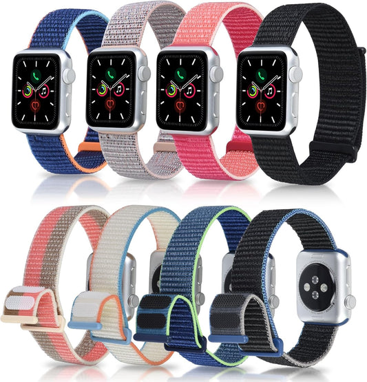 8 Pack Sport Nylon Loop Bands Compatible with Apple Watch Bands 38Mm 40Mm 41Mm 42Mm for Women Men, Adjustable Breathable Stretchy Braided Straps for Iwatch SE Series 10 9 8 7 6 5 4 3 2 1