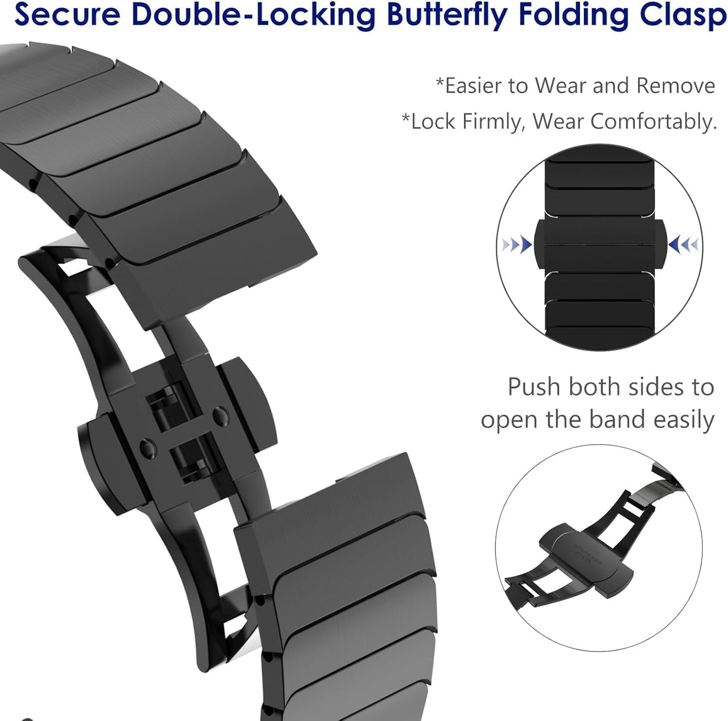 Compatible for Apple Watch Ultra 2 Band Ultra Band 49Mm 46Mm 45Mm 44Mm 42Mm Series 10 9 8 7 for Men, 24Mm Wide Stainless Steel Metal Bands for Apple Watch Iwatch SE Series 6 5 4 Link, Black