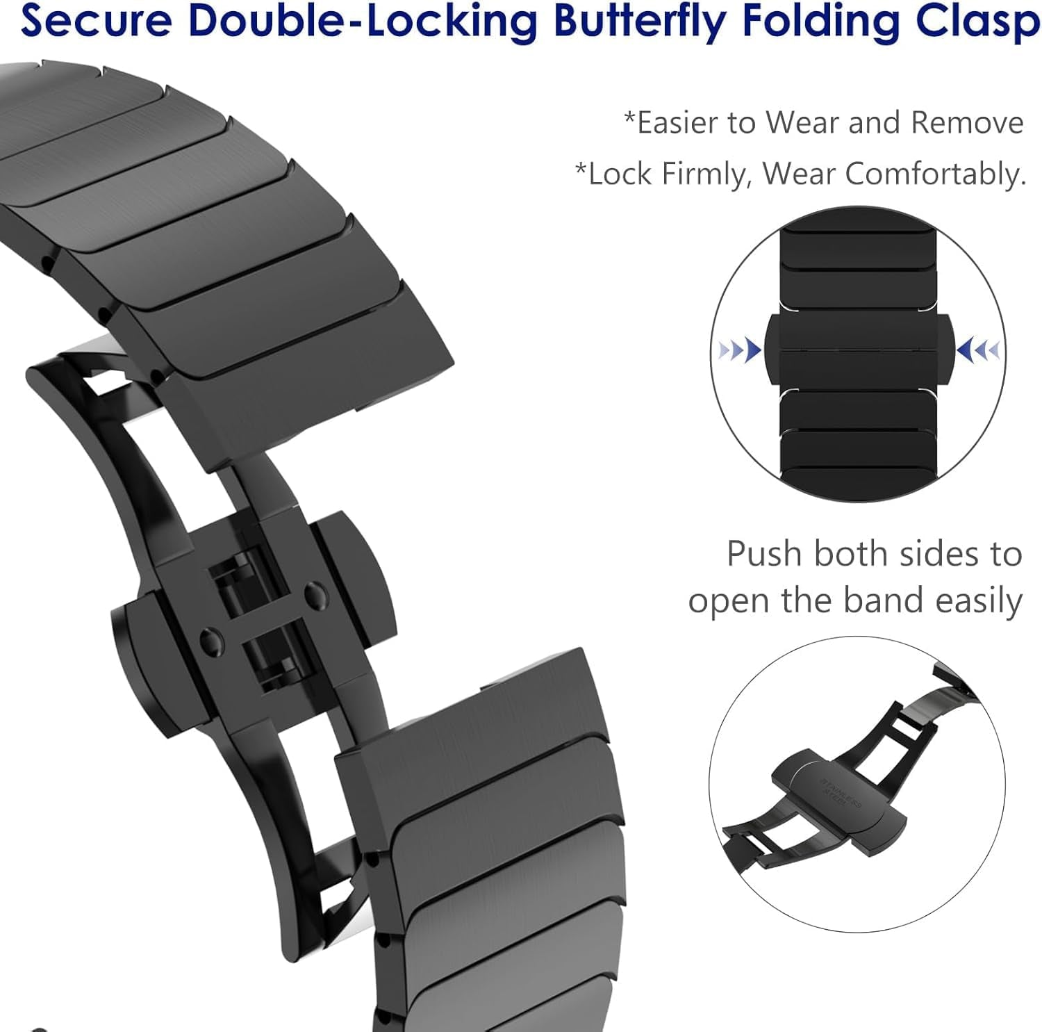 Compatible for Apple Watch Ultra 2 Band Ultra Band 49Mm 46Mm 45Mm 44Mm 42Mm Series 10 9 8 7 for Men, 24Mm Wide Stainless Steel Metal Bands for Apple Watch Iwatch SE Series 6 5 4 Link, Black