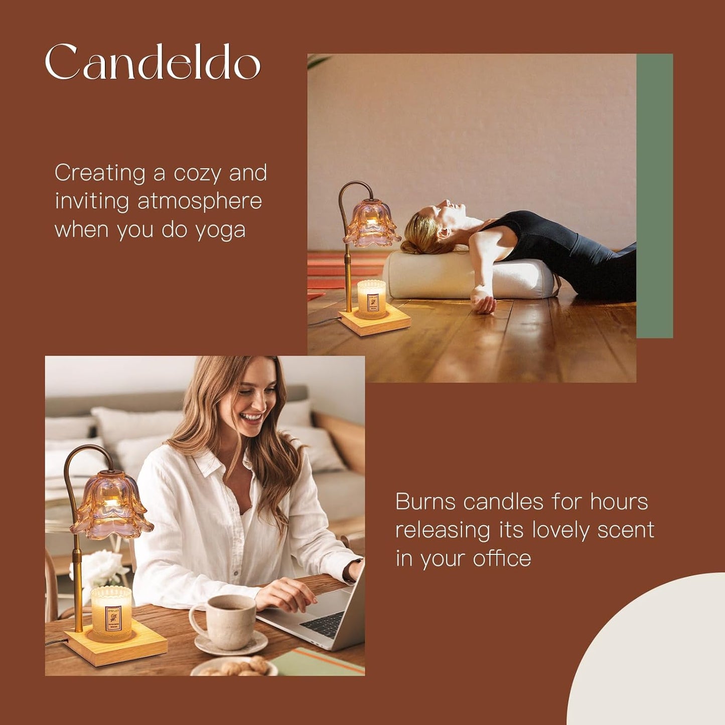 Candle Warmer Lamp with Timer: Flower Gold Candle Lamps Height Adjustable Home Bedroom Decor House Warming Christmas Gift Mothers Day Mom Gift for Women