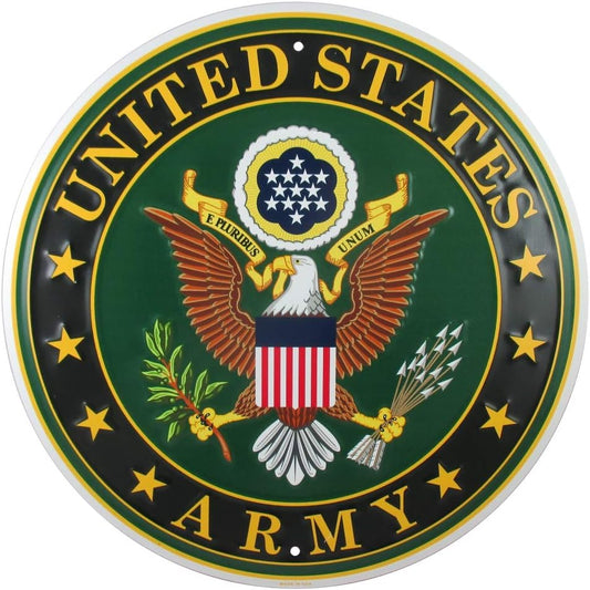 United States Army Logo Metal Sign, 12 Inch round Embossed Aluminum Emblem, US Military Service Branch Wall Decor