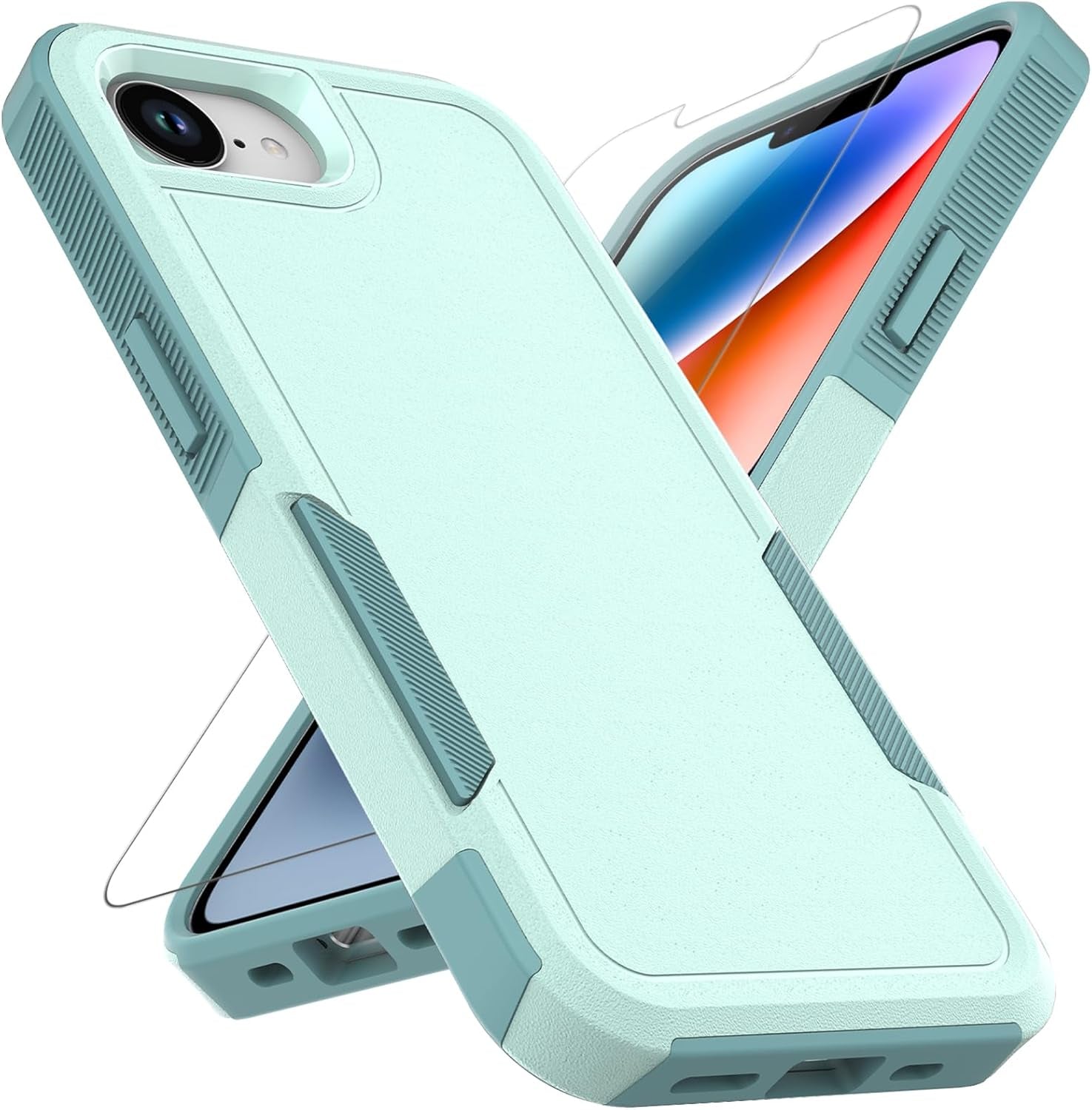 Iphone 16E Case: Dual Layer Protective Heavy Duty Cell Phone Cover Shockproof Rugged with HD Screen Protector - Military Protection Bumper Tough - Apple Iphone 16E / SE 2025 / SE4, Black