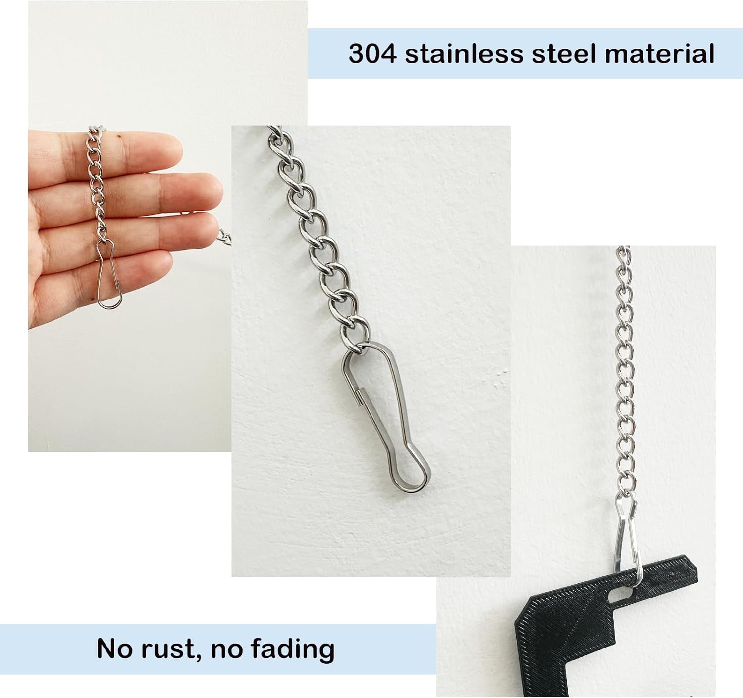 6 Pcs 20 Inch Stained Glass Window Hanging Chain - Silver 304 Stainless Steel Hanging Chain, Window Art Decor, Patio Garden Outdoor Decorative Hanging Glass Panels Chains