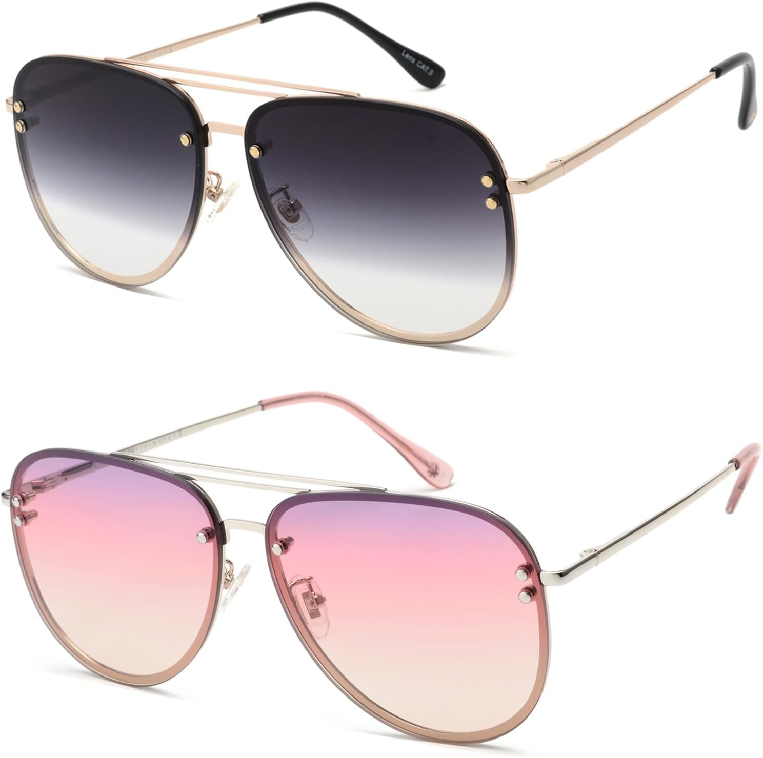 Premium Rimless Oversized Aviator Sunglasses for Women, Polarized PC Lens UV Protection Women’S Shade VF2203
