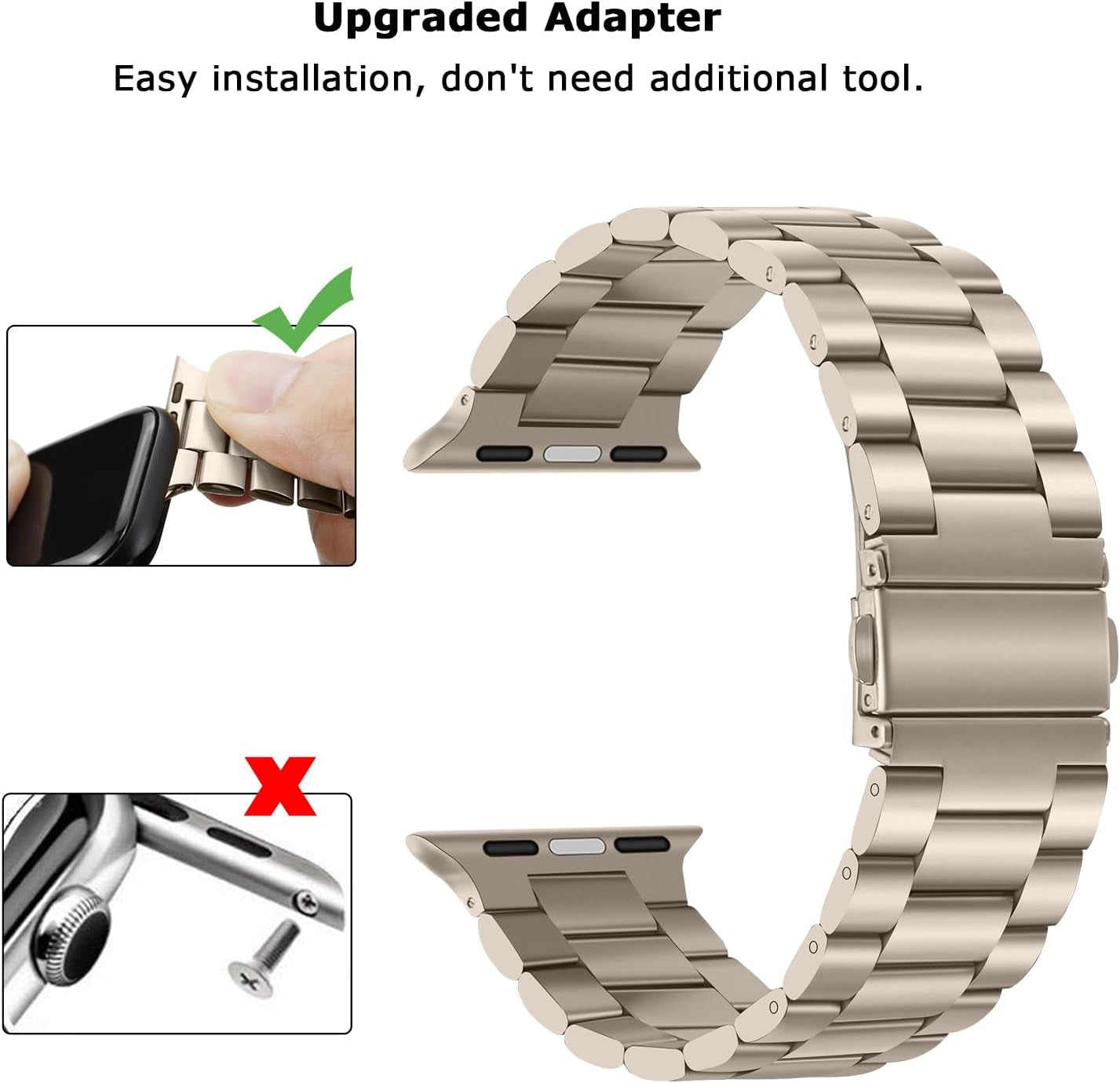 Band Compatible with Apple Watch Band 49Mm 45Mm 44Mm 42Mm Premium Stainless Steel Metal Replacement Strap Compatible with Apple Watch Ultra 2 Ultra Series 9 8 7 6 5 4 3 2 1 SE, Starlight